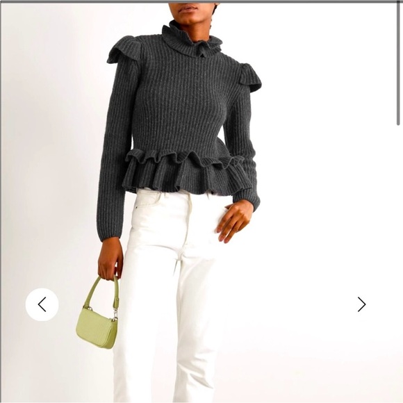 GANNI Cutout Ruffled Ribbed Open Back Wool-blend Sweater - Picture 3 of 12